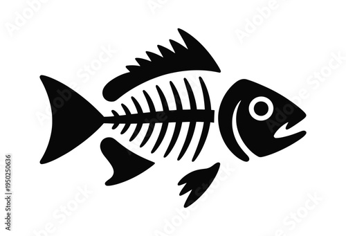 Black and White Fish Bone Graphic Vector for Marine Design