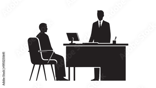 Job Interview Meeting Silhouette Vector Illustration for Recruitment Corporate Consulting and Professional Services Marketing