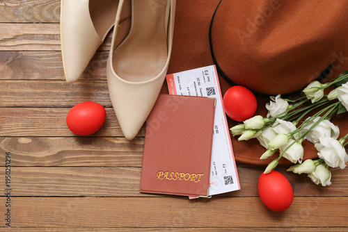 Hat with shoes, passport an...