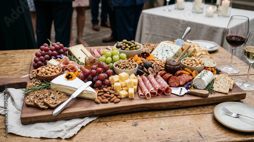 Large Gourmet Charcuterie Board with Assorted Cheese and Meat