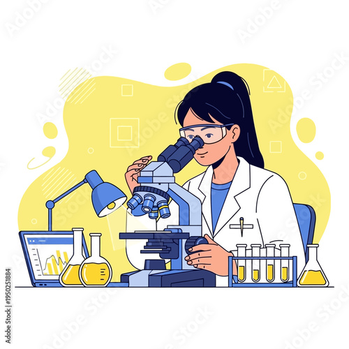 Scientist working with microscope in laboratory, research, science, technology, medical research