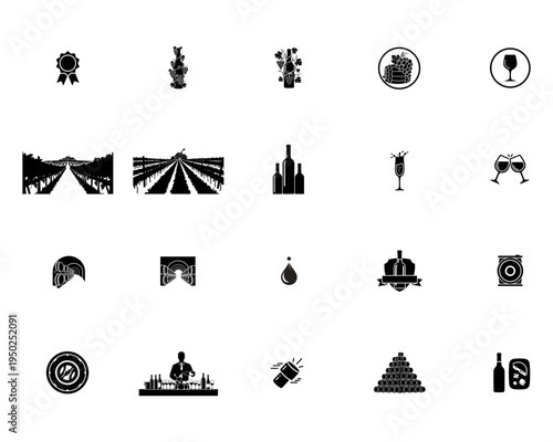 Wine Vineyard and Winery with Champagne and Bottles grapes