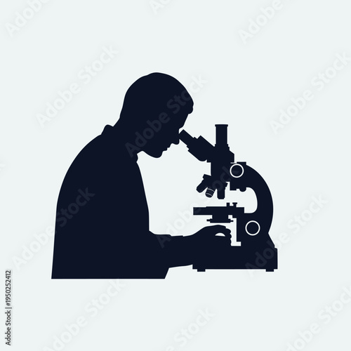 Scientist Silhouette Looking Through Microscope, Laboratory Research, Science and Discovery