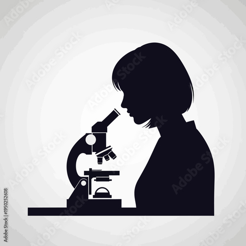 Scientist silhouette using microscope, close-up profile view, scientific research concept
