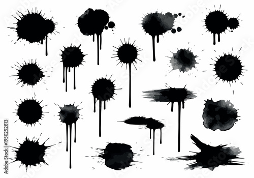 A Collection of Black Ink Splatter and Brush Stroke Graphics for Artistic and Creative Projects