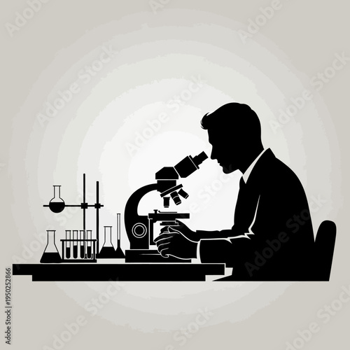 Scientist Working With Microscope and Test Tubes in Laboratory