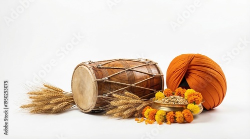 Baisakhi Festival Traditional Punjabi Harvest Celebration Isolated on White Background