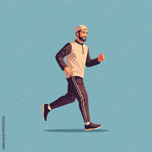 Man jogging in athletic wear on blue background