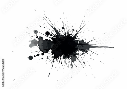 Abstract Black Ink Splatter Effect on White Background - Dynamic Artistic Expression