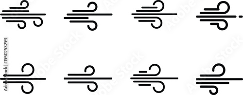 A set of vector line art wind icons in silhouette style for design and illustration purposes