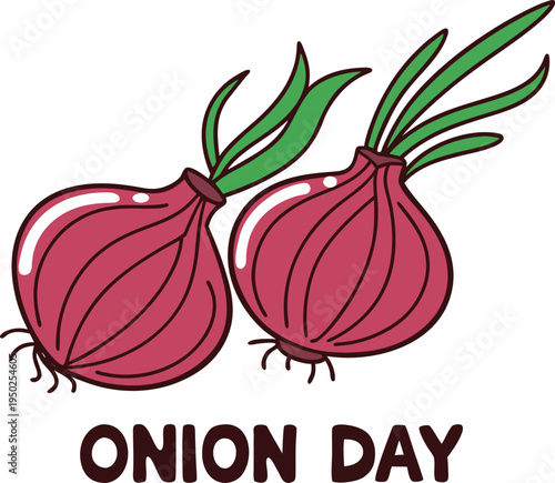 Celebrate Onion Day with Fresh Red Onions and Green Tops.