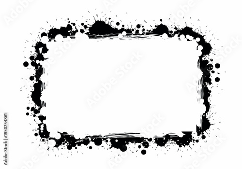 A messy, splattered black ink frame or border design for creative applications, abstract and artistic