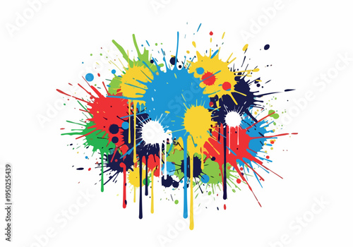 Abstract Colorful Paint Splatter Explosion on White Background - Dynamic Artistic Design Element