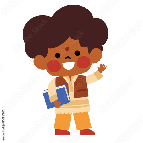 Cartoon Indian Student Holding Book