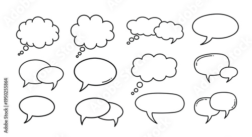 Various speech and thought bubbles in different shapes and styles perfect for comics, messaging apps, and creative communication designs.