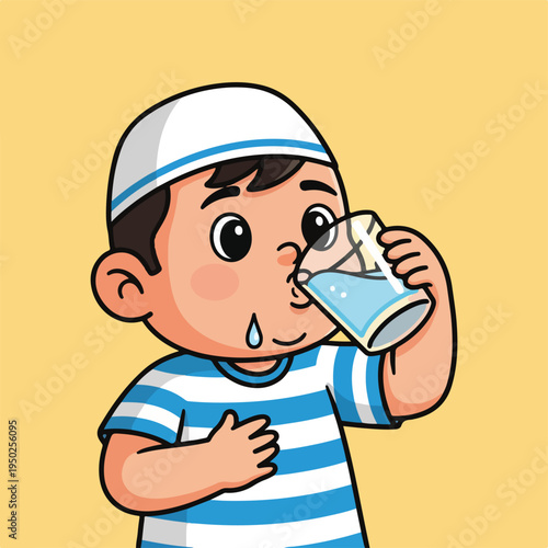 Boy drinking cold milk on a hot day