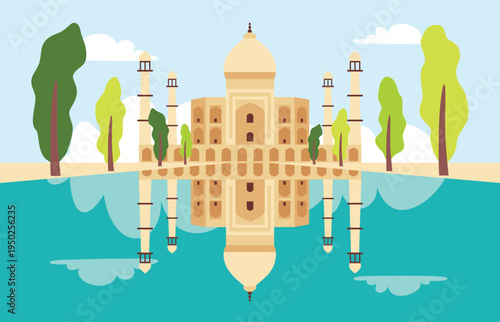 Flat Drawing Of Taj Mahal