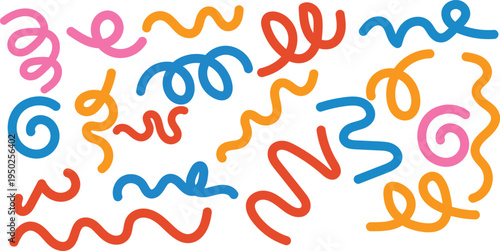 Vibrant colorful squiggles on white background