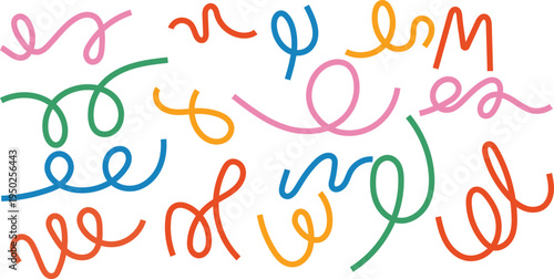 Multicolored squiggles on white background