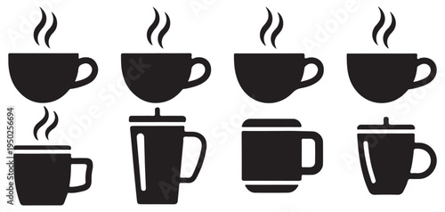 Minimalist coffee mug and tea cup icons set for cafe and restaurant menu vector illustration eps 10