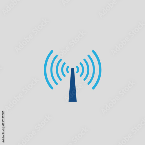 A minimalist blue icon representing a radio tower emitting Wi-Fi signals against a plain gray background.