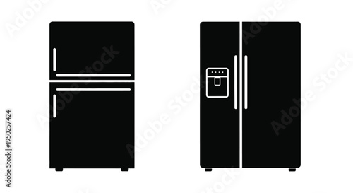 Two black refrigerator silhouettes a top freezer and a side by side model