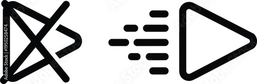Mute and play button icons, audio control symbols, sound off and media playback interface elements, multimedia control concept
