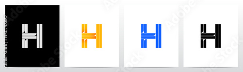 Parallel Geometric Rectangles Square Alphabet Initial Letter Logo Design H
