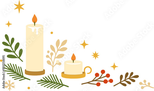 Festive candle arrangement with seasonal foliage and berries