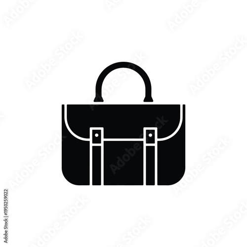 Simple black silhouette of a classic satchel or briefcase design