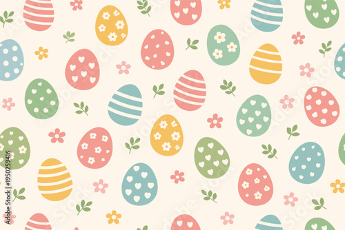 Colorful easter egg and flower pattern illustration with pastel tones