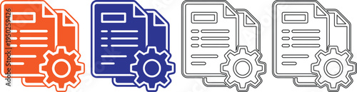 Colorful flat design document and gear icons in various colors for business and technology concepts  representing settings and files