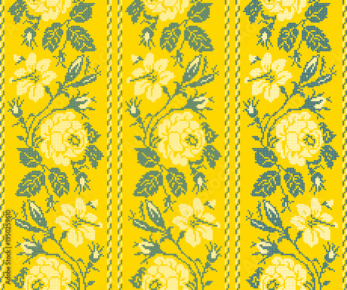 Ukrainian vyshyvanka embroidery seamless vector set with traditional folk floral ornament. Perfect for fabric design, textile prints, embroidery charts, folk decorations and Ukrainian patterns