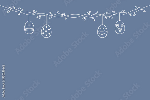 Minimalistic easter egg line drawing with hanging floral decorations