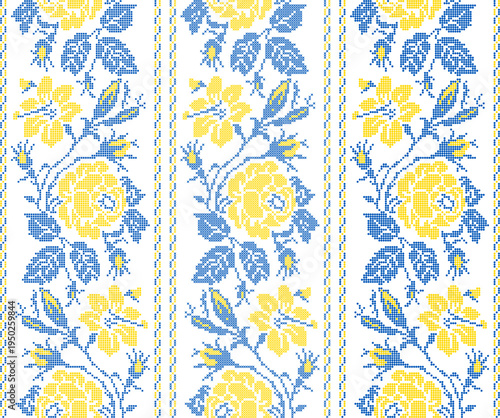 Ukrainian vyshyvanka embroidery seamless vector set with traditional folk floral ornament. Perfect for fabric design, textile prints, embroidery charts, folk decorations and Ukrainian patterns
