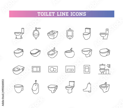 Toilet and Bathroom Sanitary Line Icons Set