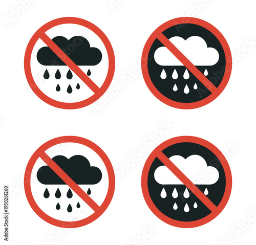 Wetness, prohibition icon with no rain round symbol, representing water ban, restricted moisture, and safety alert, clean modern flat vector