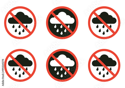 Wetness, is prohibited round vector icon featuring no rain symbol, water restriction and safety warning concept, modern flat vector illustration for public spaces, apps, websites, and digital design
