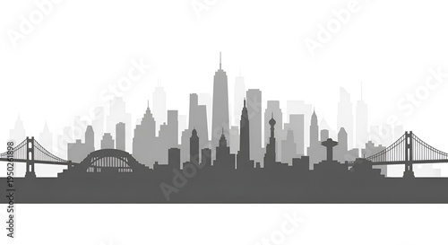 Wallpaper Mural Modern City Skyline Silhouette with Bridges and Tall Buildings Torontodigital.ca