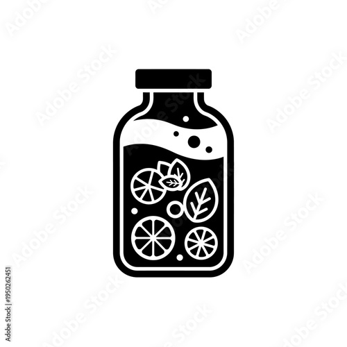 Glass bottle with detox water detoxifying beverage icon silhouette illustration