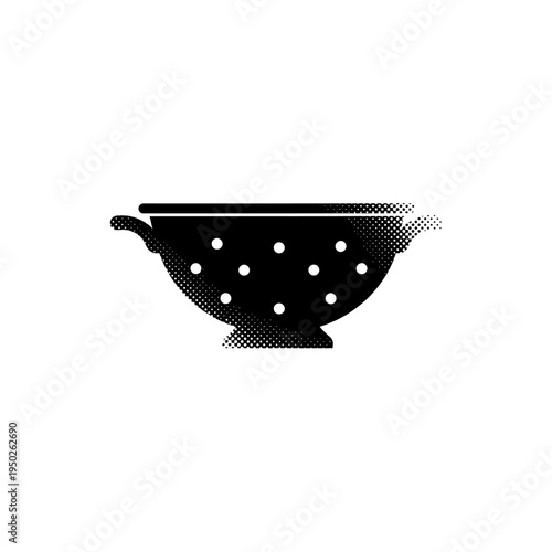 Kitchen colander silhouette with halftone gradient effect isolated on white bg