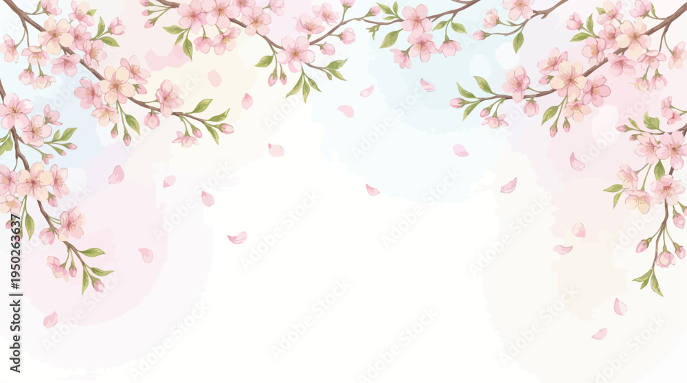 Obraz premium Spring Cherry Blossom Background with Falling Sakura Petals