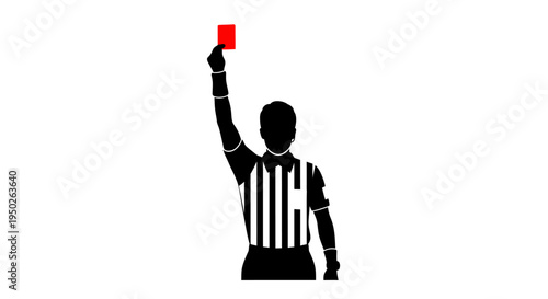 Silhouette of a football referee showing a red card for foul play, symbolizing discipline and rules on an isolated white background.