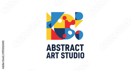 Vibrant abstract geometric logo featuring colorful puzzle pieces representing creativity, collaboration, and solutions on an isolated white background.