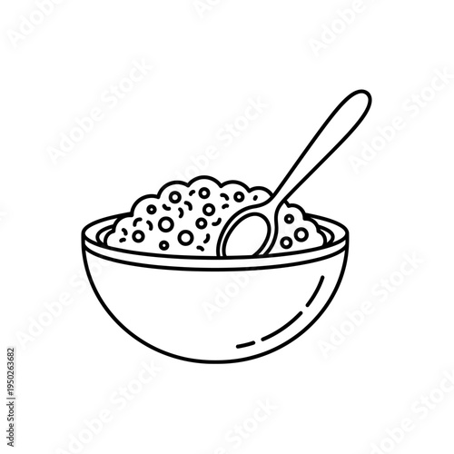 Bowl of porridge with spoon, breakfast cereal illustration, healthy food vector
