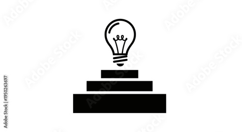 Light Bulb on Pedestal Steps Symbolizing Idea and Achievement, isolated white background