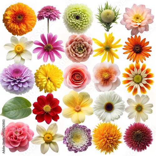 Set of different beautiful flowers on white background