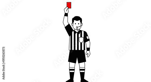 Soccer Referee Showing Red Card Decision in Football Match on Isolated White Background