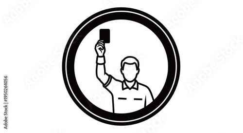 Soccer Referee Showing Red Card in a Circle Icon on Isolated White Background