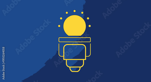 Bright Idea Light Bulb with Glowing Sun and Rays on a Dark Blue Textured Background
